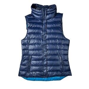 Gap Women's Down Puffer Vest  Size S  Dark Navy  Lightweight Zip & Snap Jacket